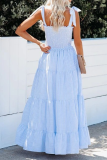 Fashion Elegant Striped Split Joint Fold Spaghetti Strap A Line Dresses
