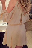 Fashion Street Solid Patchwork O Neck Pleated Dresses