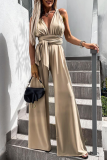 Street Solid Bandage Halter Loose Jumpsuits