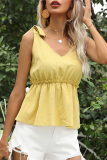 Elegant Solid Bandage Stringy Selvedge V Neck Tops