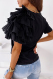 Fashion Street Solid Split Joint O Neck Tops