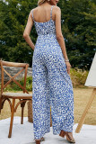 Fashion Street Print Patchwork V Neck Loose Jumpsuits