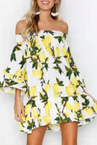 Fashion Elegant Floral Split Joint Flounce Off the Shoulder Princess Dresses