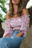Fashion Elegant Floral Stringy Selvedge Off the Shoulder Tops