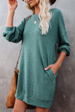 Casual Solid Split Joint Pocket O Neck Long Sleeve Dresses
