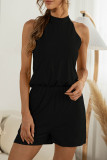 Fashion Casual Solid Patchwork Halter Loose Rompers