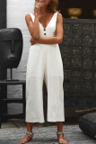 Fashion Casual Solid Split Joint V Neck Loose Jumpsuits