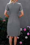 Casual Solid Split Joint O Neck Waist Skirt Dresses