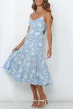 Fashion Sweet Print Backless Spaghetti Strap A Line Dresses