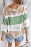 Casual Striped Patchwork V Neck Tops