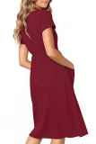 Elegant Solid Pocket Buckle V Neck A Line Dresses