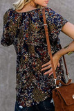 Fashion Casual Print Split Joint V Neck Tops