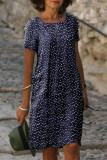 Fashion Street Print Split Joint O Neck A Line Dresses