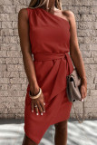 Fashion Casual Solid Split Joint One Shoulder Pencil Skirt Dresses