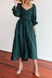 Street Solid Patchwork Square Collar Waist Skirt Dresses