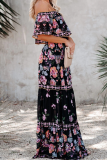 Fashion Street Print Split Joint Off the Shoulder A Line Dresses
