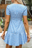 Elegant Floral Flounce Fold V Neck A Line Dresses
