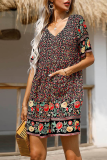 Elegant Floral Buckle V Neck A Line Dresses