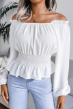 Fashion Elegant Solid Split Joint Flounce Off the Shoulder Tops(5 Colors)
