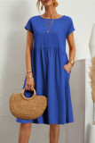 Casual Solid Patchwork O Neck A Line Short Sleeve Dress(10 Colors)