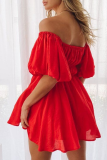 Fashion Elegant Solid Split Joint Fold Off the Shoulder A Line Dresses
