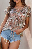 Fashion Casual Print Split Joint V Neck Tops