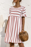 Fashion Casual Striped Patchwork O Neck A Line Dresses