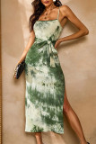 Fashion Street Tie Dye Slit Spaghetti Strap A Line Dresses