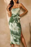 Fashion Street Tie Dye Slit Spaghetti Strap A Line Dresses