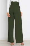 Work Simplicity Solid With Belt Loose High Waist Straight Solid Color Bottoms
