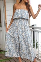 Casual Elegant Floral Split Joint Flounce Strapless A Line Dresses