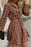 Elegant College Plaid Frenulum Turndown Collar A Line Dresses