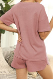 Fashion Living Solid Patchwork O Neck Short Sleeve Two Pieces