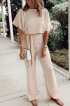 Fashion Casual Solid Frenulum O Neck Loose Jumpsuits
