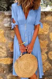 Fashion Casual Solid Split Joint V Neck A Line Dresses