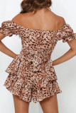 Fashion Street Print Patchwork Off the Shoulder Loose Rompers
