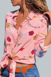 Casual Print V Neck Mid Waist Tops