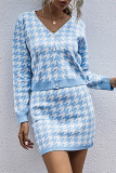 Fashion Celebrities Print Split Joint V Neck Long Sleeve Two Pieces