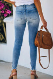 Fashion Street Solid Ripped Mid Waist Skinny Denim