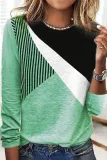 Fashion Print Contrast O Neck Tops