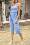 Sweet Solid Tassel Frenulum Capris Strapless Regular Jumpsuits