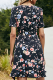 Elegant Floral Frenulum Flounce V Neck A Line Dresses