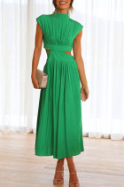 Sweet Elegant Solid Hollowed Out Mandarin Collar A Line Dresses(9 Colors)