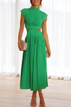 Sweet Elegant Solid Hollowed Out Mandarin Collar A Line Dresses(9 Colors)