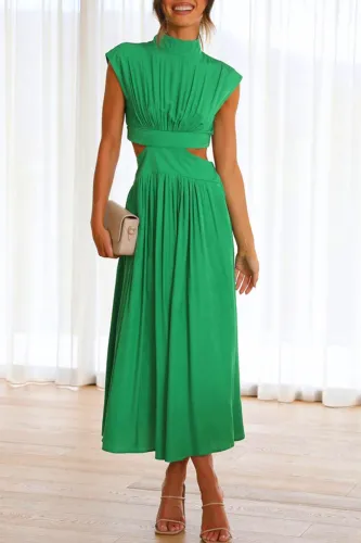 Sweet Elegant Solid Hollowed Out Mandarin Collar A Line Dresses(9 Colors)