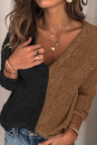 Fashion Street Solid Patchwork V Neck Tops
