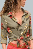 Casual Print V Neck Mid Waist Tops