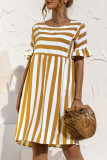 Fashion Casual Striped Patchwork O Neck A Line Dresses
