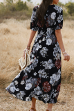Elegant Floral Draw String Slit V Neck A Line Dresses
