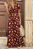 Fashion Elegant Print V Neck Princess Dresses